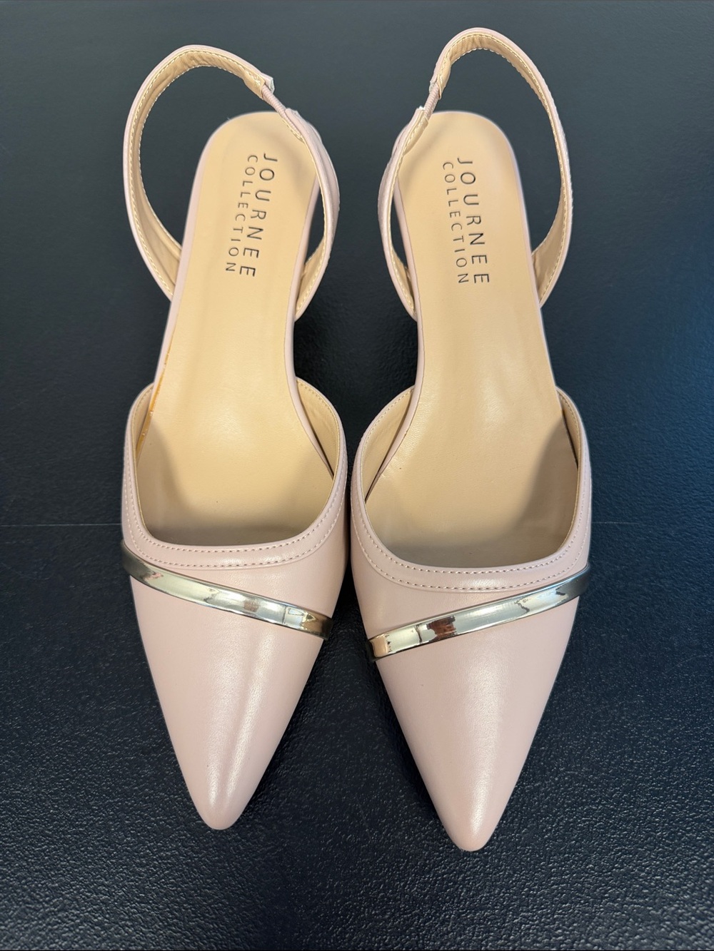 Journee Collection Blush Pink Pointed-Toe Slingback Pumps with Gold Accent